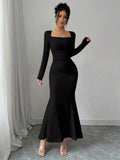 RetroElegance Square Neck Dress