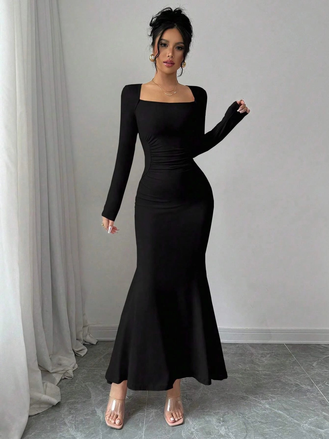 RetroElegance Square Neck Dress