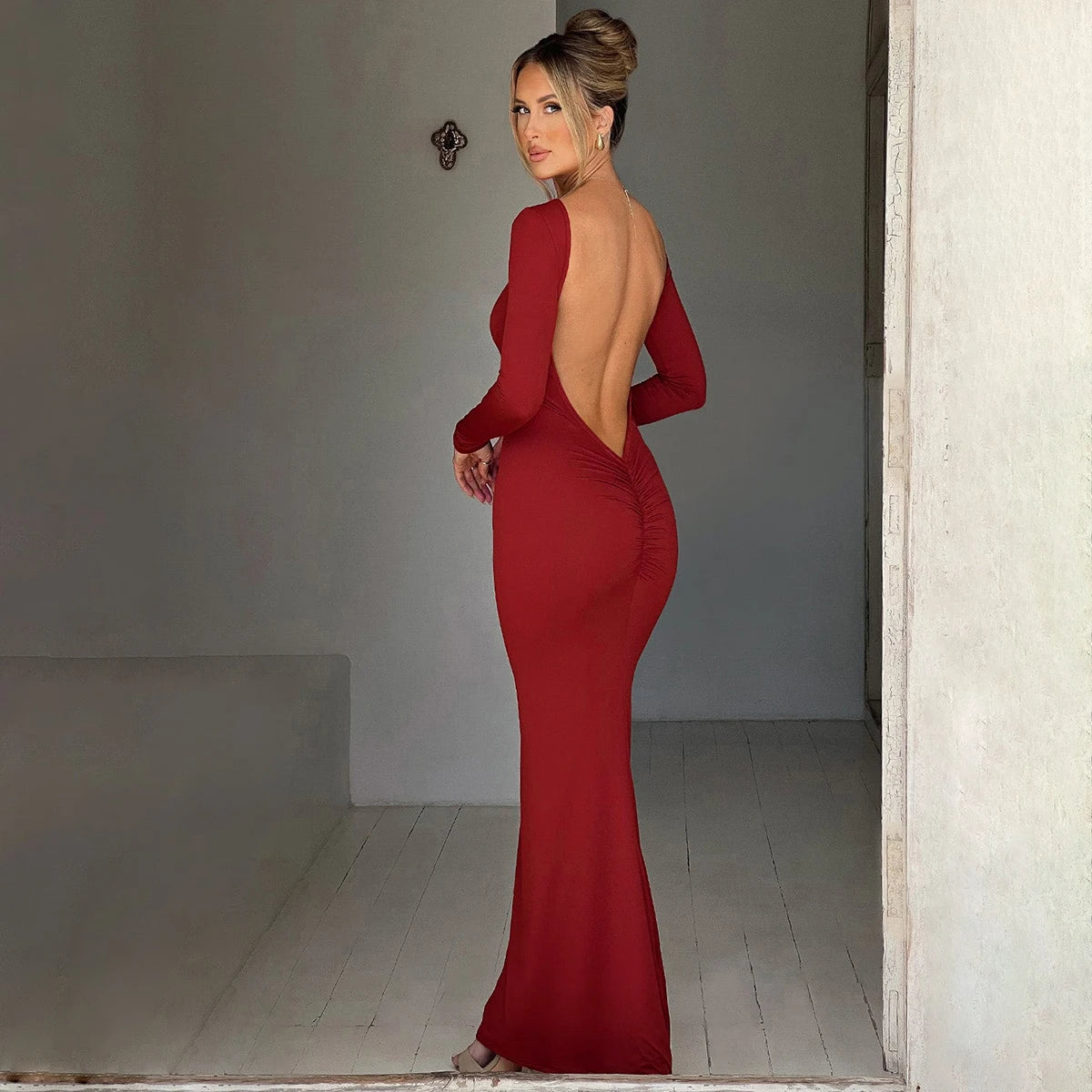 ElegantGlow Backless Maxi Dress