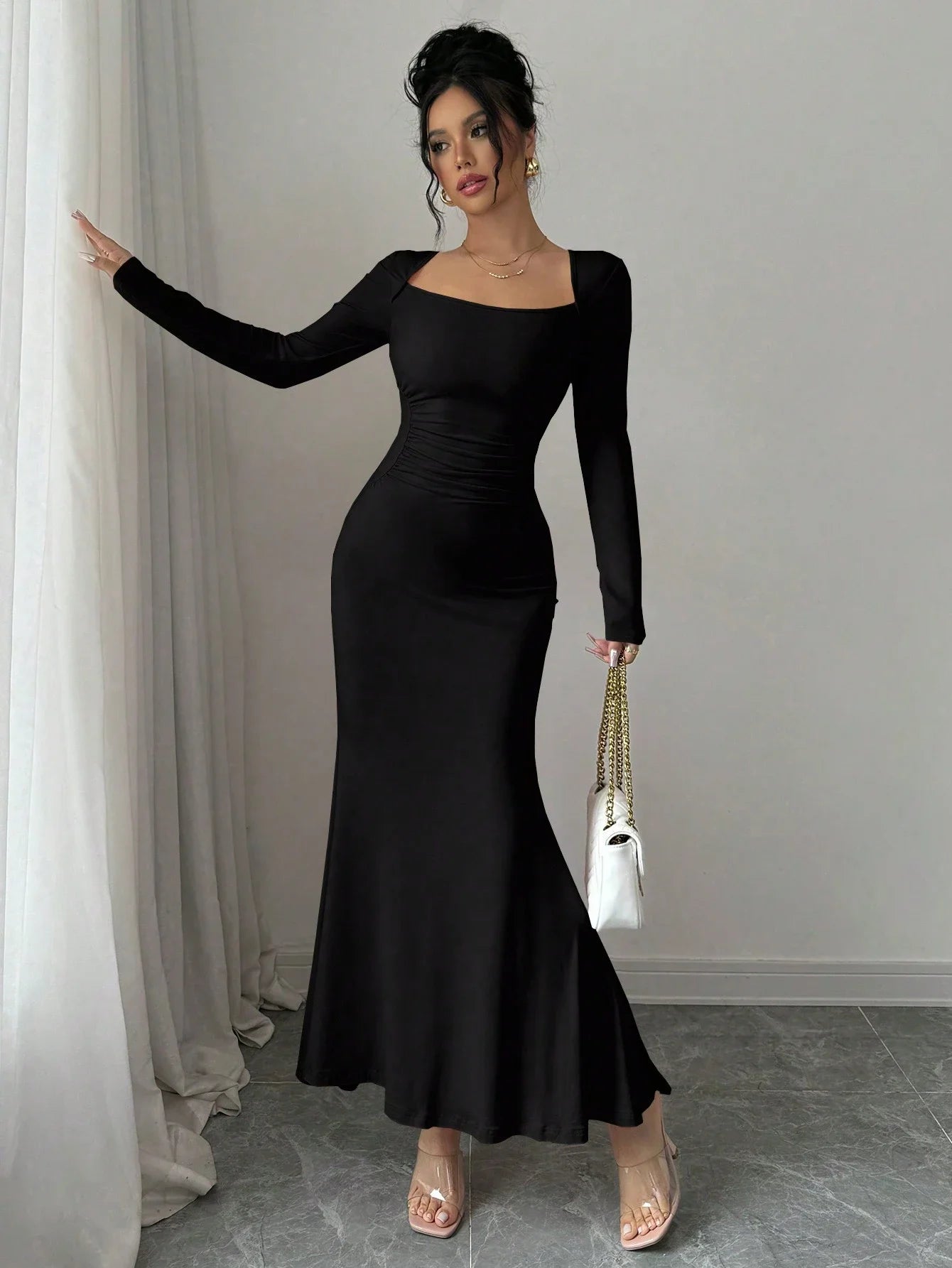 RetroElegance Square Neck Dress