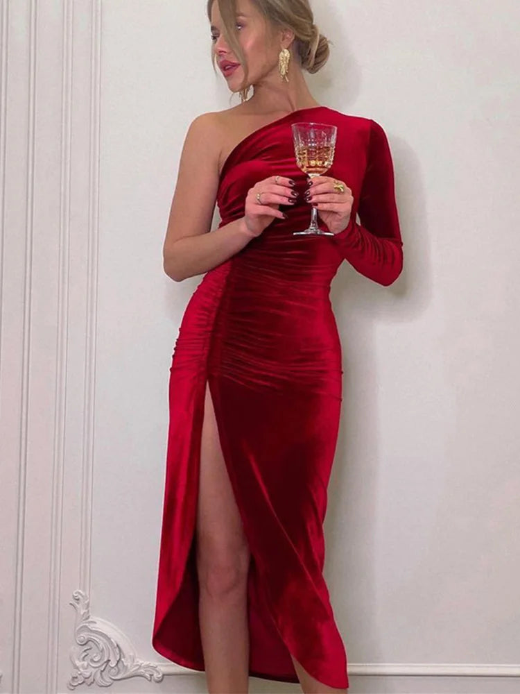 VelvetElegance Midi Dress