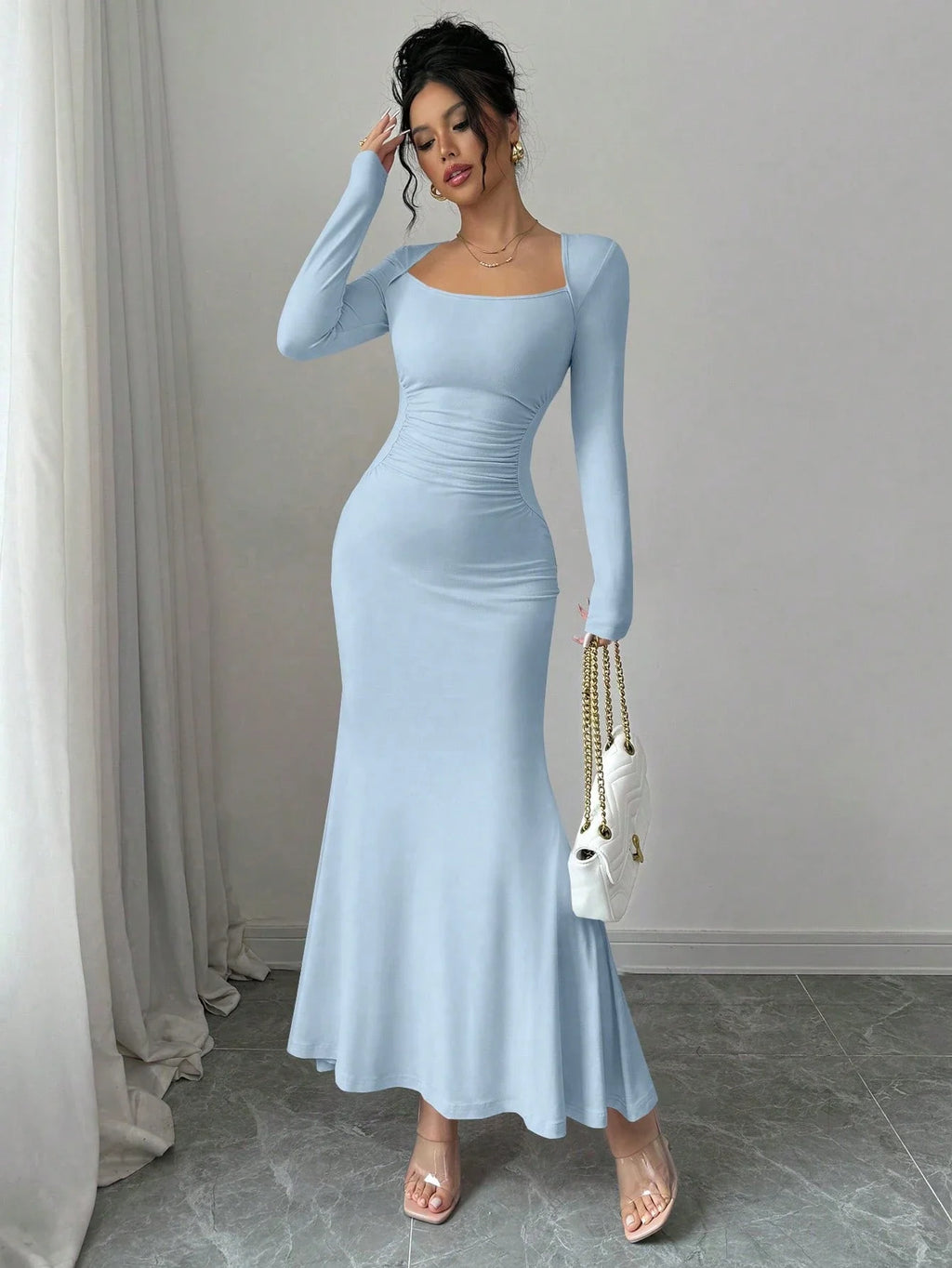 RetroElegance Square Neck Dress