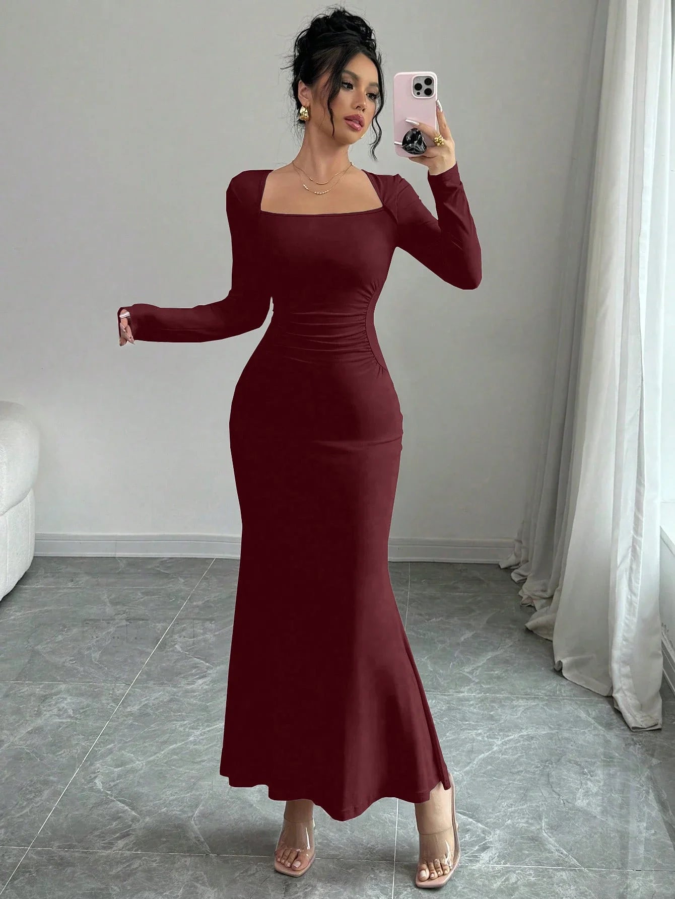 RetroElegance Square Neck Dress