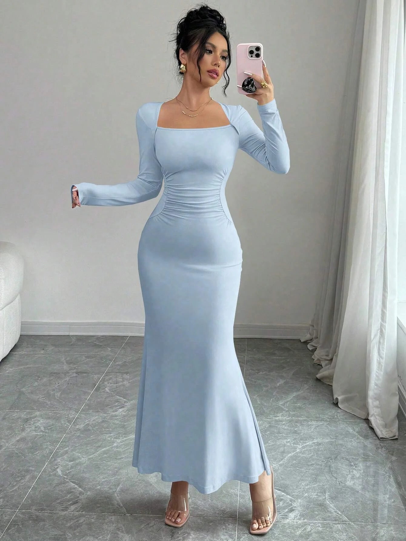 RetroElegance Square Neck Dress