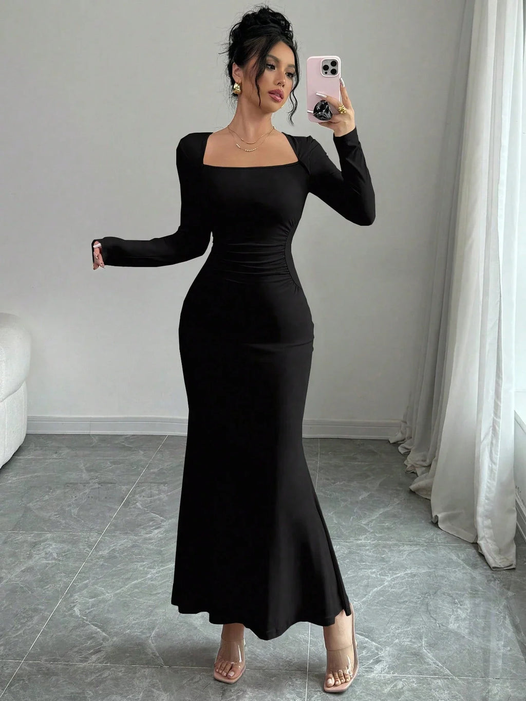 RetroElegance Square Neck Dress